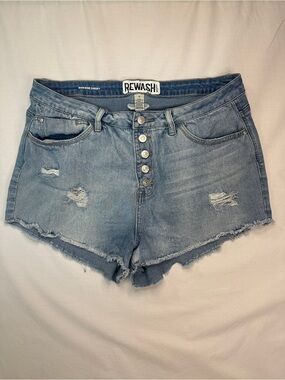 Rewash Light Blue Distressed High-Rise Denim Shorts